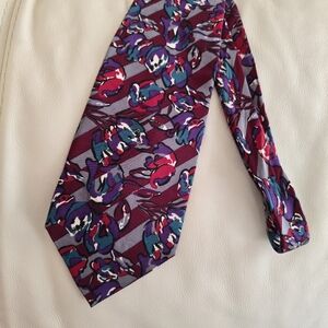 Geoffrey Beene Floral Purple and Red Silk Necktie Tie